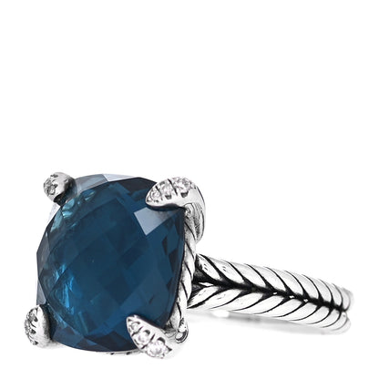 David Yurman Sterling Silver Diamond Hampton Blue Topaz 14mm Chatelaine Ring 54 7 3 of 5
