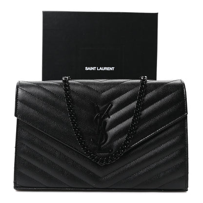 Saint Laurent Grain De Poudre Matelasse Chevron Monogram Monochrome Chain Wallet Black 11 of 11