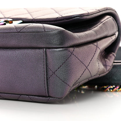 Chanel Iridescent Goatskin Quilted Small Double Carry Waist Chain Flap Purple 10 of 13