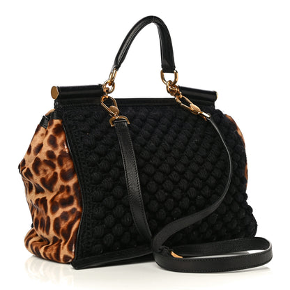 Dolce & Gabbana Calf Hair Leopard Print Knit Miss Sicily Satchel Black Naturale 3 of 29