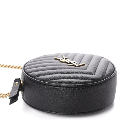 Saint Laurent Grain De Poudre Matelasse Chevron Quilted Round Vinyle Camera Bag Black 4 of 10