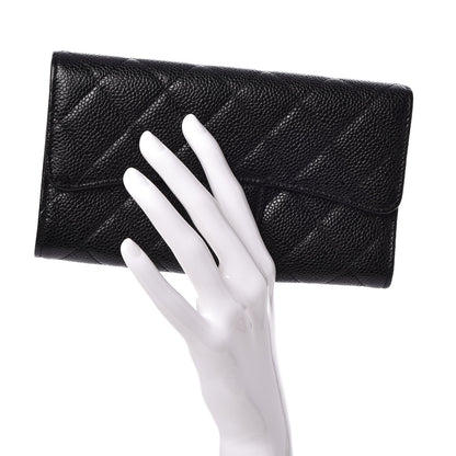 Chanel Caviar Quilted Long Flap Wallet Black 2 of 9
