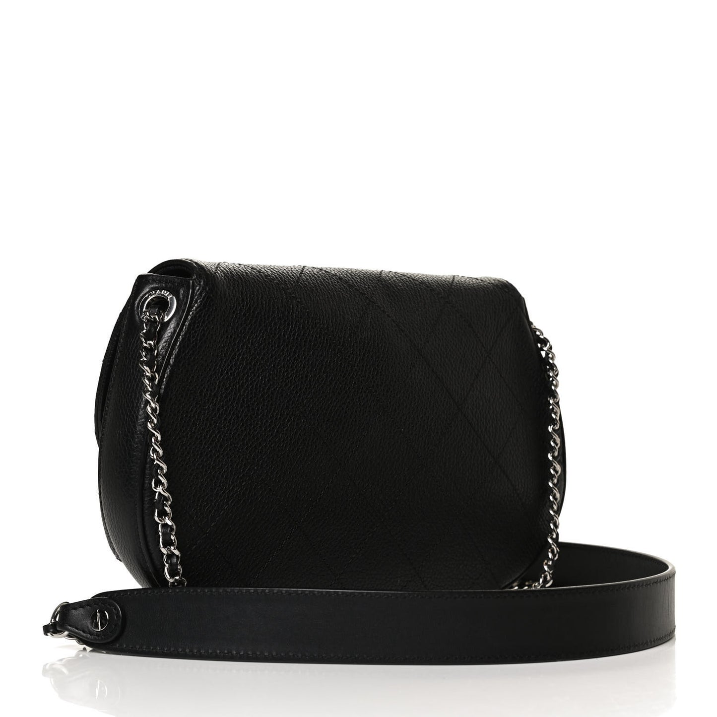 Grained Calfskin Stitched Messenger Flap Bag Black