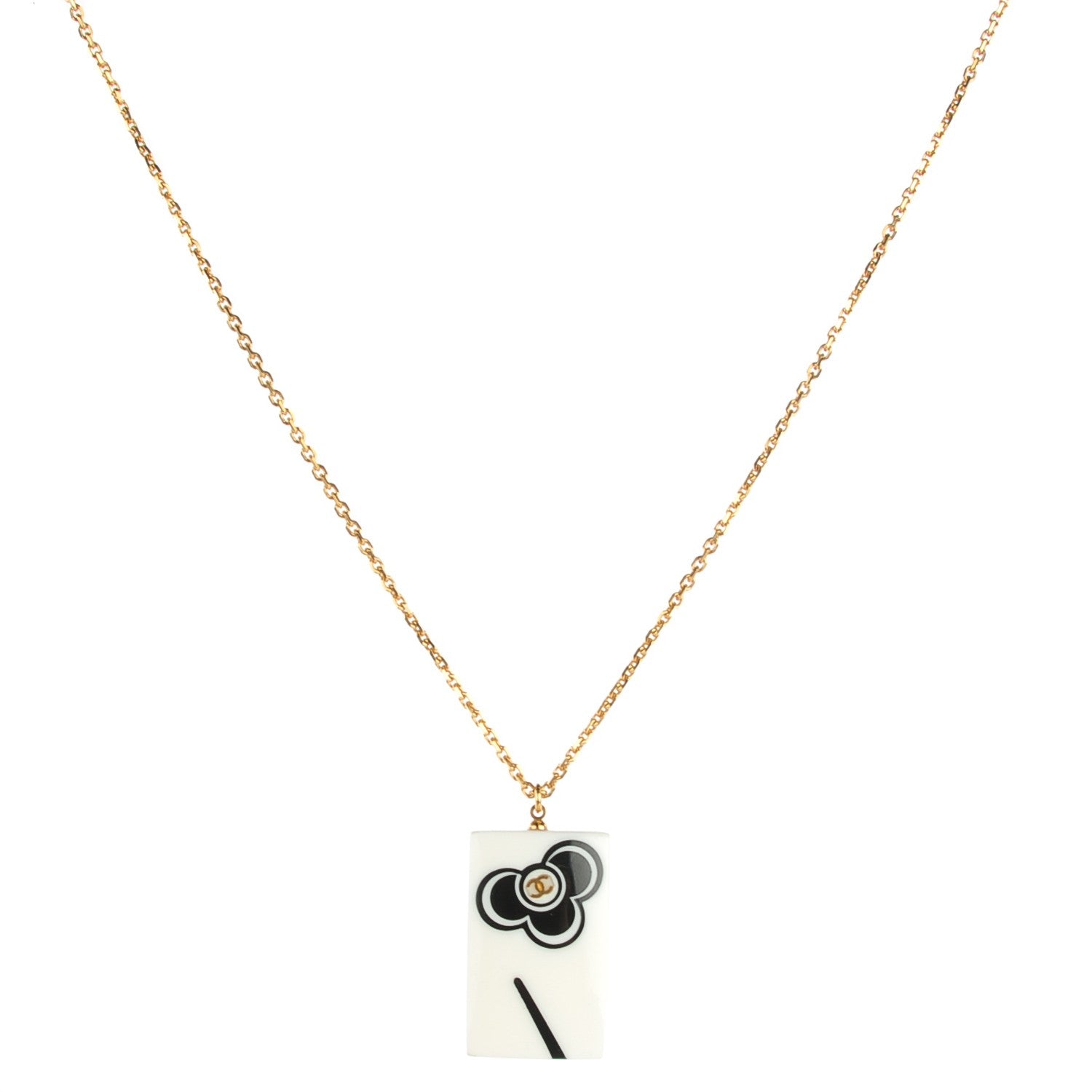 Chanel Resin CC Pendant Necklace White Gold 1 of 6