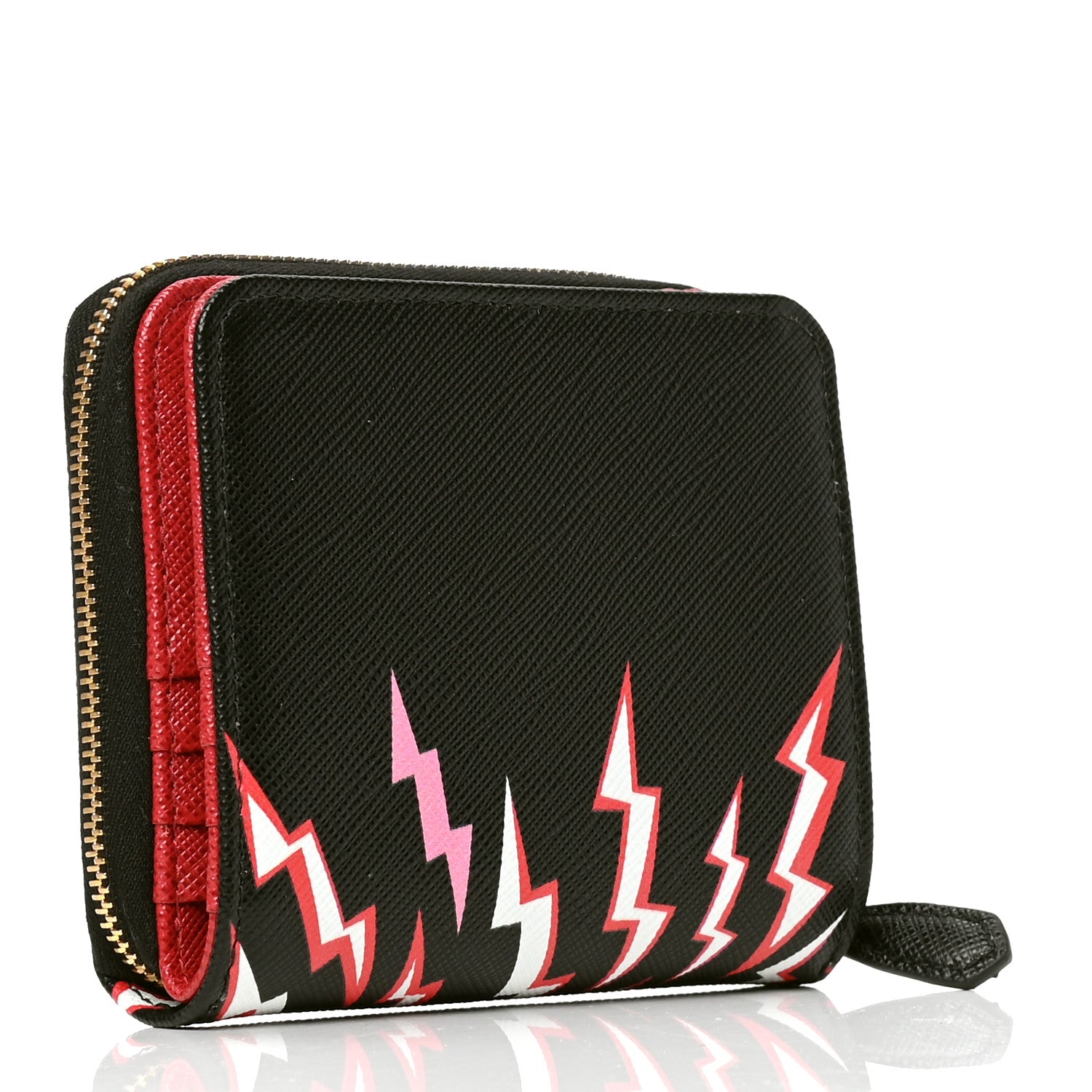 Prada X UNIVERSAL STUDIOS Saffiano Thunder Frankenstein Compact Zip Around Wallet Lacca 2 of 5
