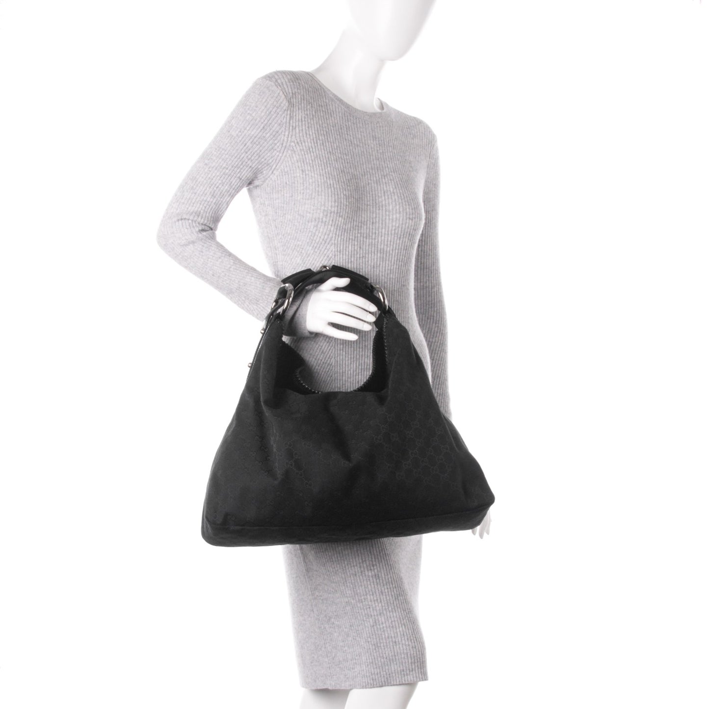 Monogram Large Horsebit Chain Hobo Black