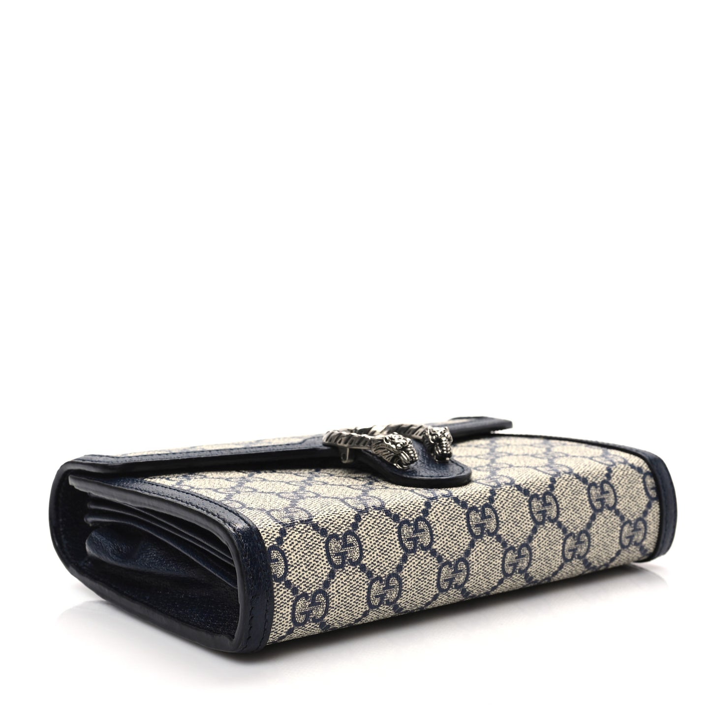 GG Supreme Monogram Textured Dollar Calfskin Mini Dionysus Chain Wallet Beige Blue