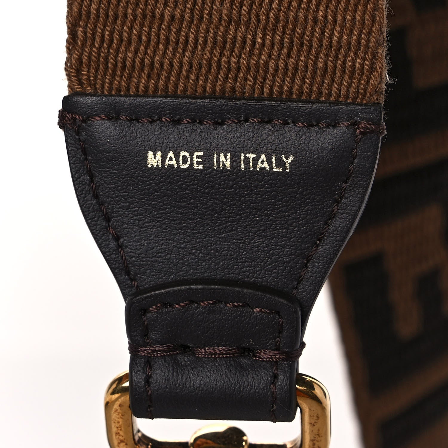 Fendi Ribbon Vitello Century FF 1974 Flat Studded Strap You Fango Marrone Ebano 4 of 5