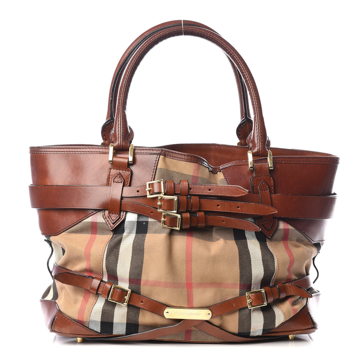 House Check Bridle Calfskin Medium Lynher Tote Dark Tan