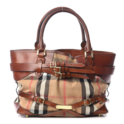 Burberry House Check Bridle Calfskin Medium Lynher Tote Dark Tan 1 of 14