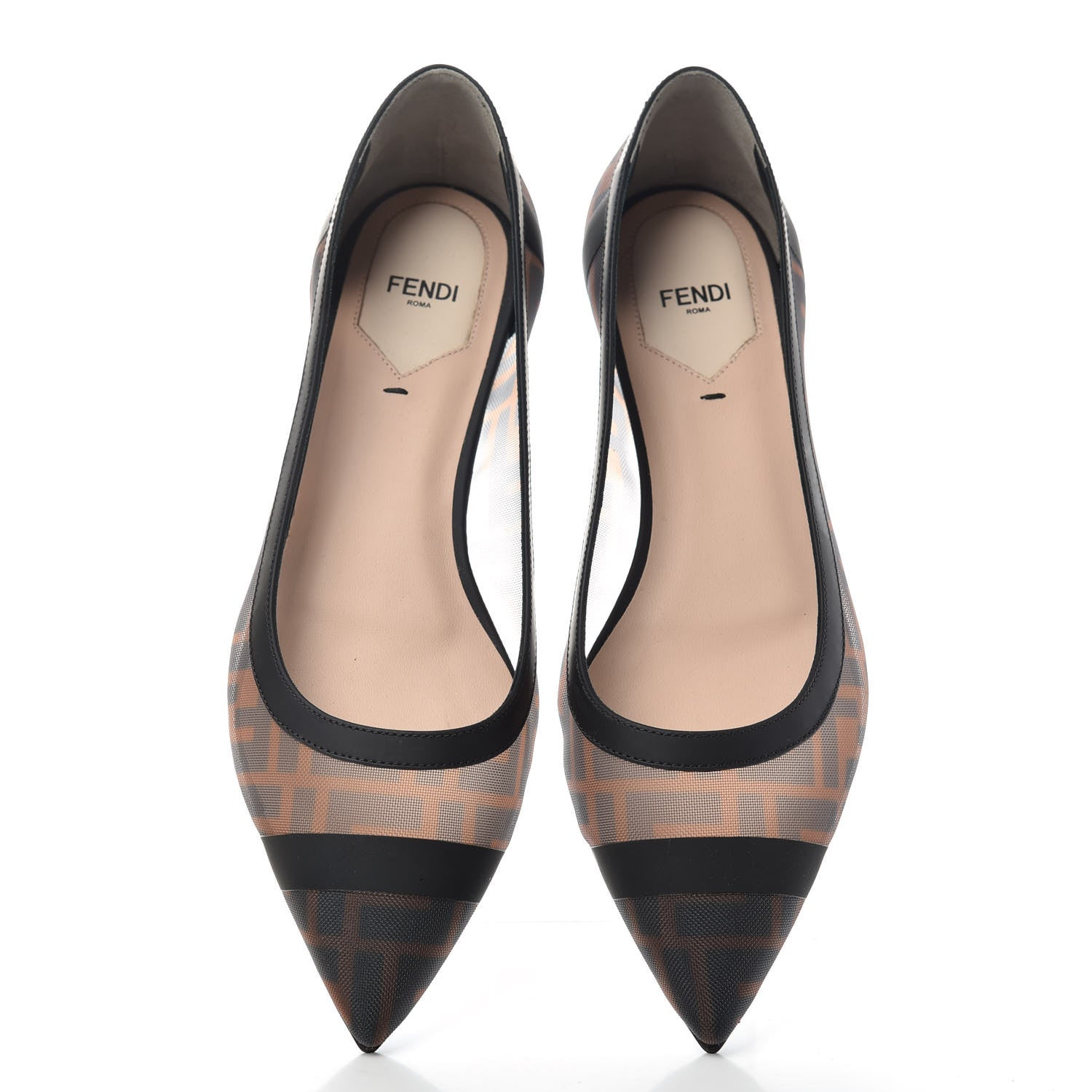 Fendi Mesh FF Skimmer Ballerina Flats 39 Tobacco Moro Black 5 of 10
