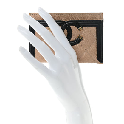 Chanel Caviar Quilted Filigree Card Holder Beige Black 2 of 8