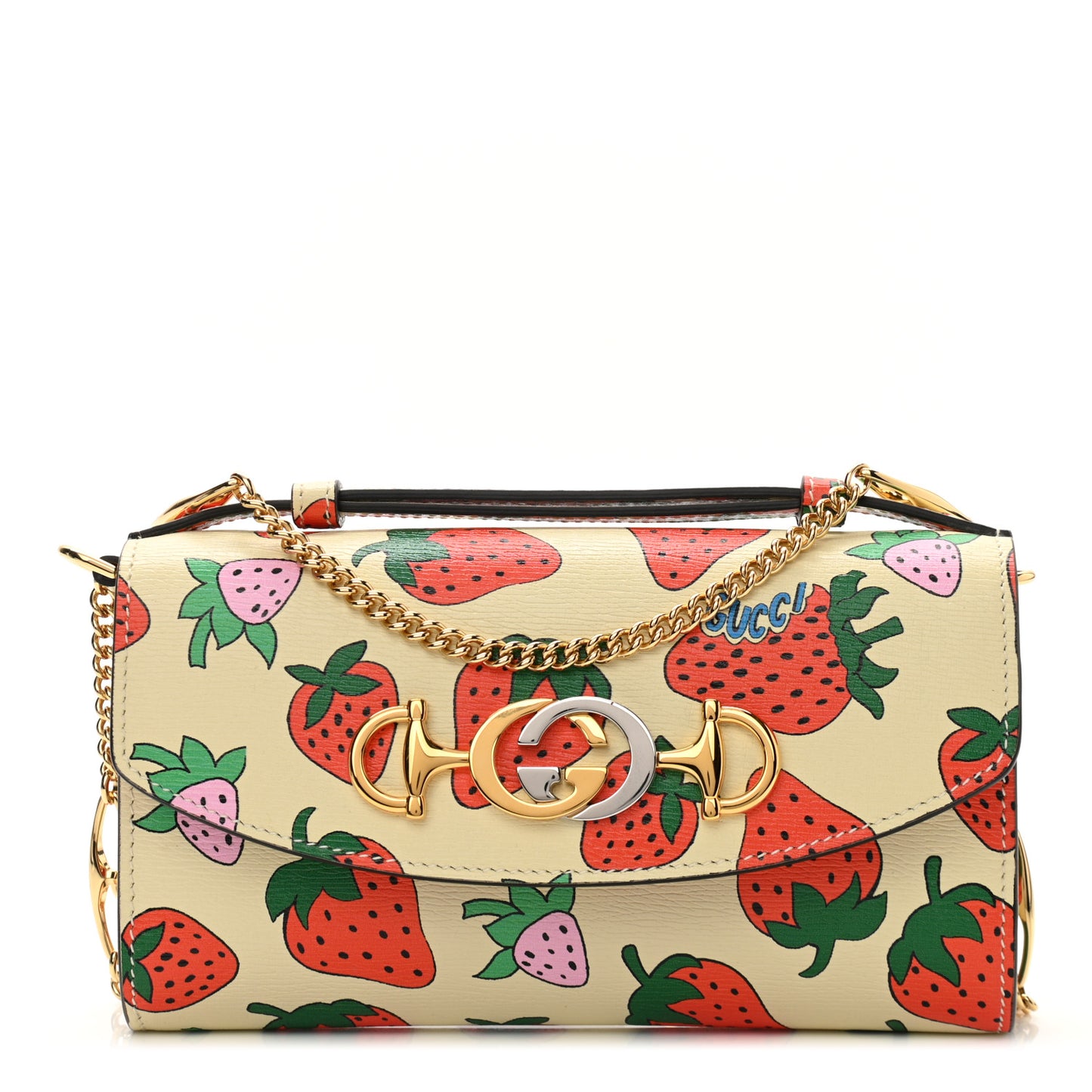 Calfskin Strawberry Print Mini Zumi Shoulder Bag Ivory Red