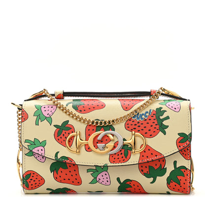 Gucci Calfskin Strawberry Print Mini Zumi Shoulder Bag Ivory Red 1 of 11