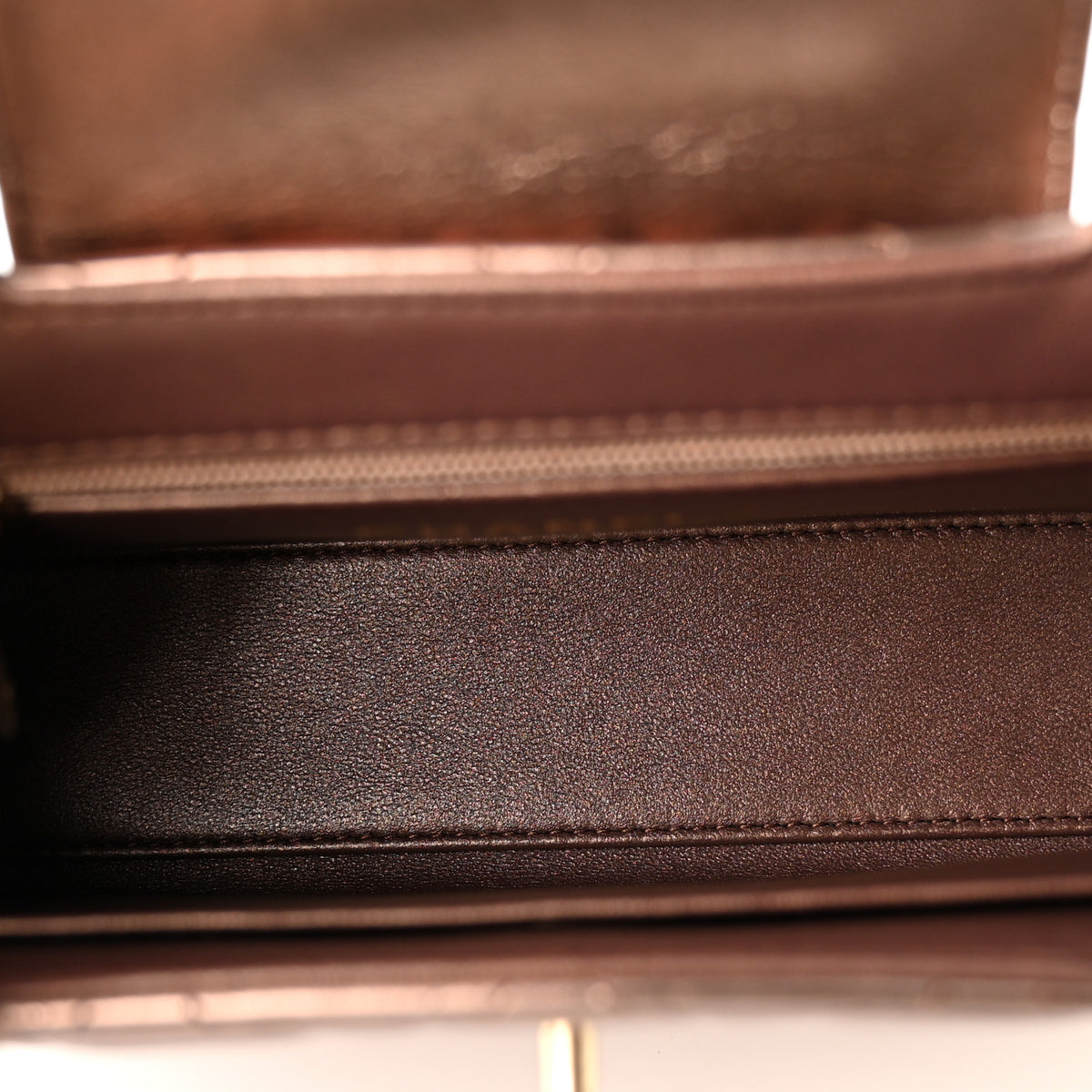 Metallic Aged Calfskin Quilted Nano Kelly Shopper Bronze