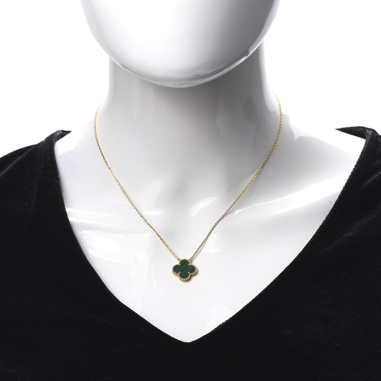 Van Cleef & Arpels 18K Yellow Gold Malachite Vintage Alhambra Pendant Necklace 2 of 6