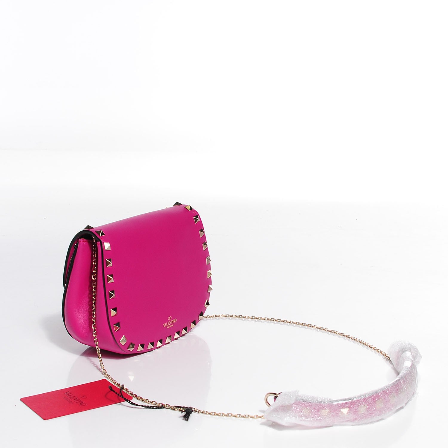 Valentino Garavani Vitello Rockstud Crossbody Saddle Bag Fuxia 4 of 10