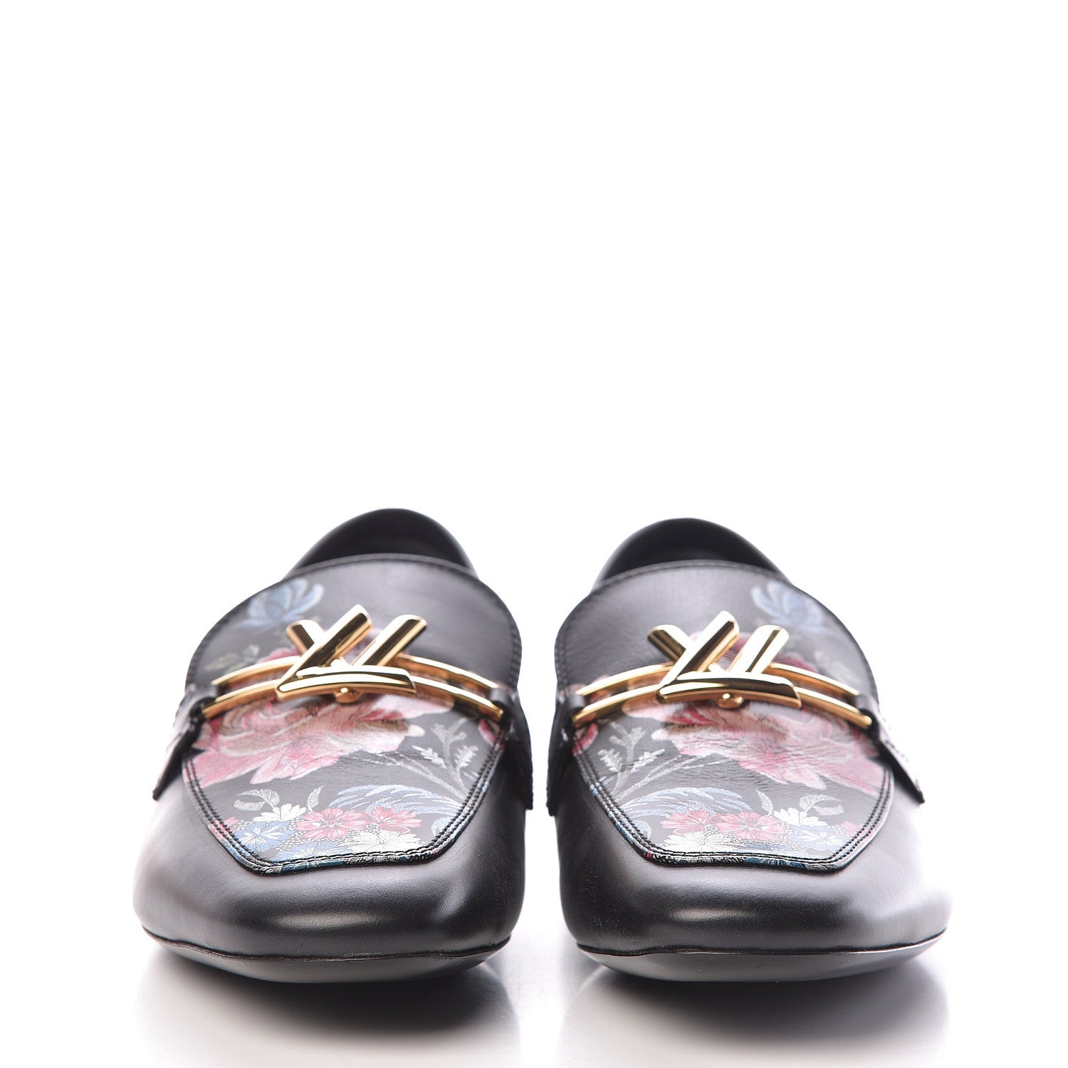 Louis Vuitton Calfskin Flowers Upper Case Flat Loafer 37 Black Multicolor 2 of 7