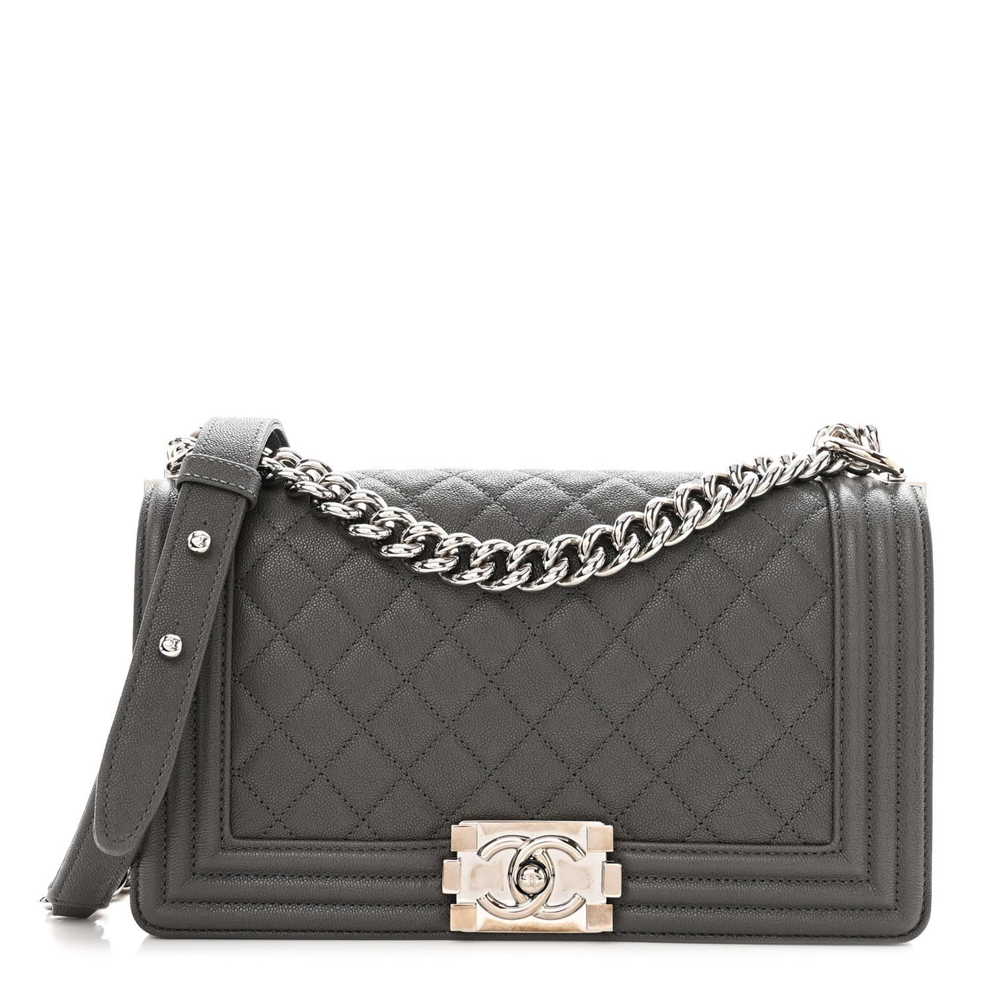 Caviar Quilted Medium Boy Flap Grey