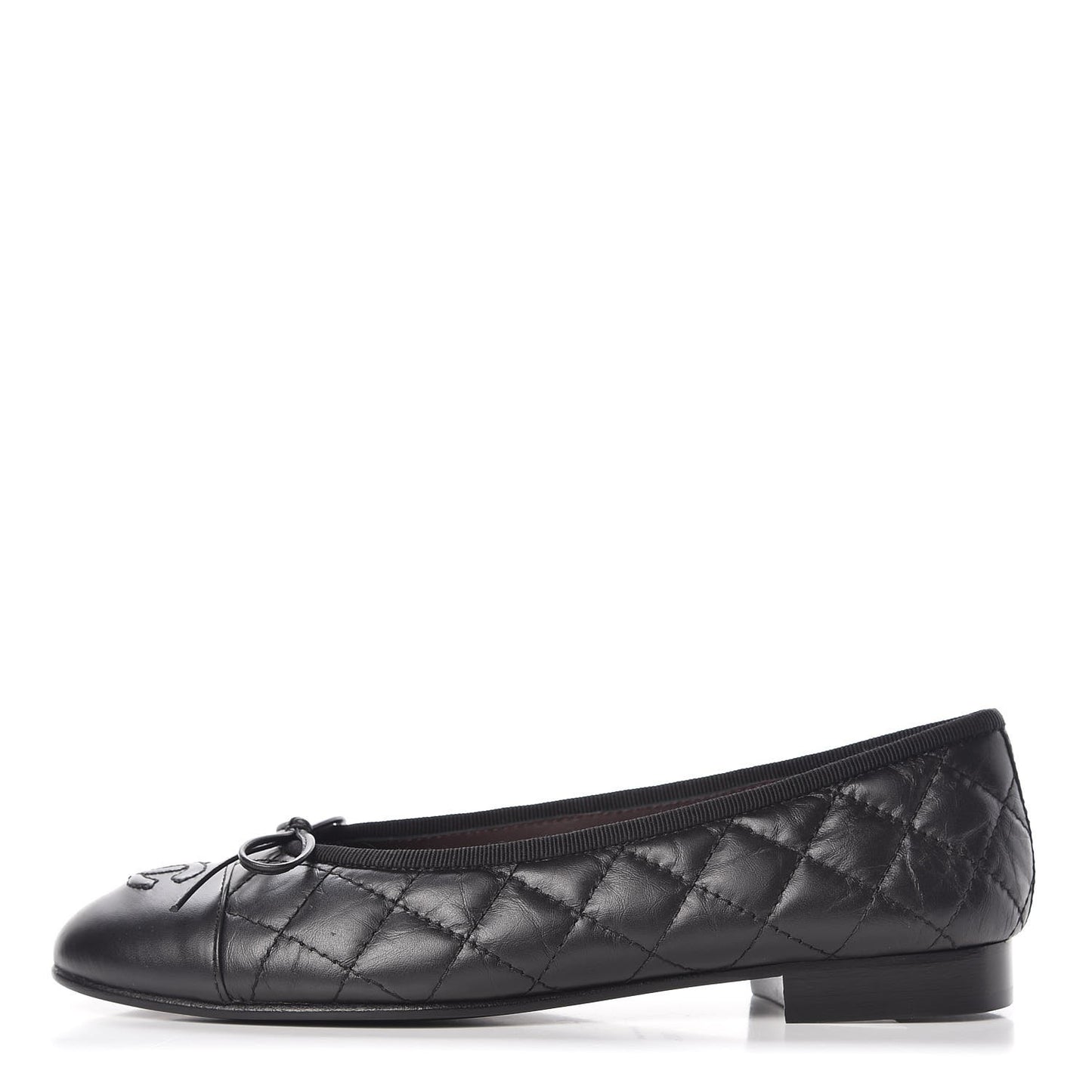 Lambskin Patent Quilted Cap Toe Ballerina Flats 36.5 Black