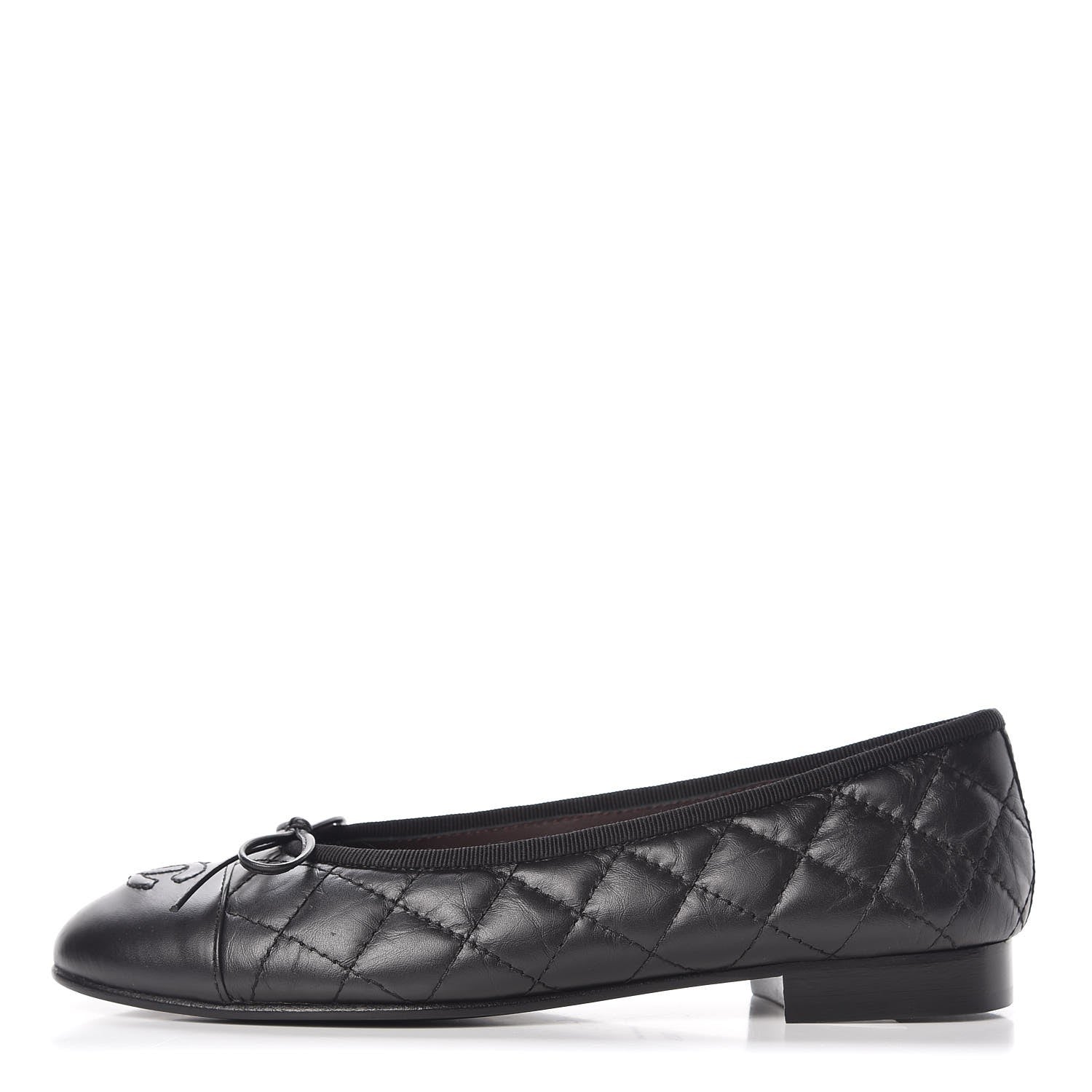Chanel Lambskin Patent Quilted Cap Toe Ballerina Flats 36.5 Black 1 of 8