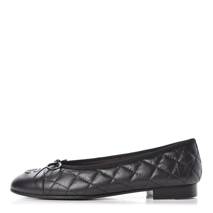 Chanel Lambskin Patent Quilted Cap Toe Ballerina Flats 36.5 Black 1 of 8