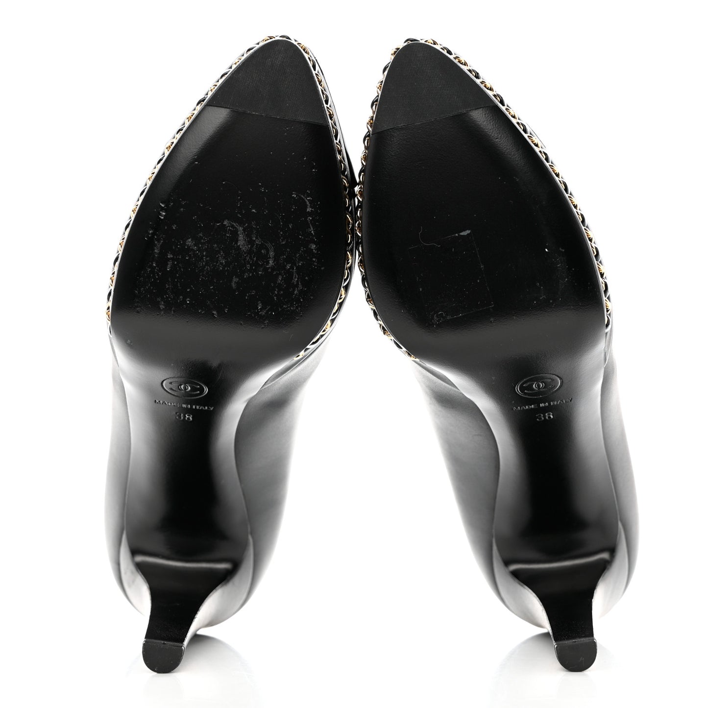 Lambskin CC Cap Toe Platform Chain Pumps 38 Black