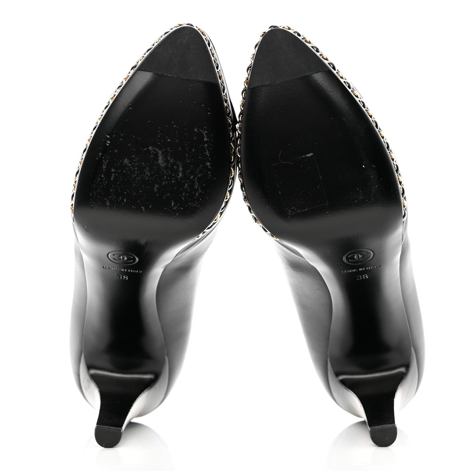 Chanel Lambskin CC Cap Toe Platform Chain Pumps 38 Black 5 of 13