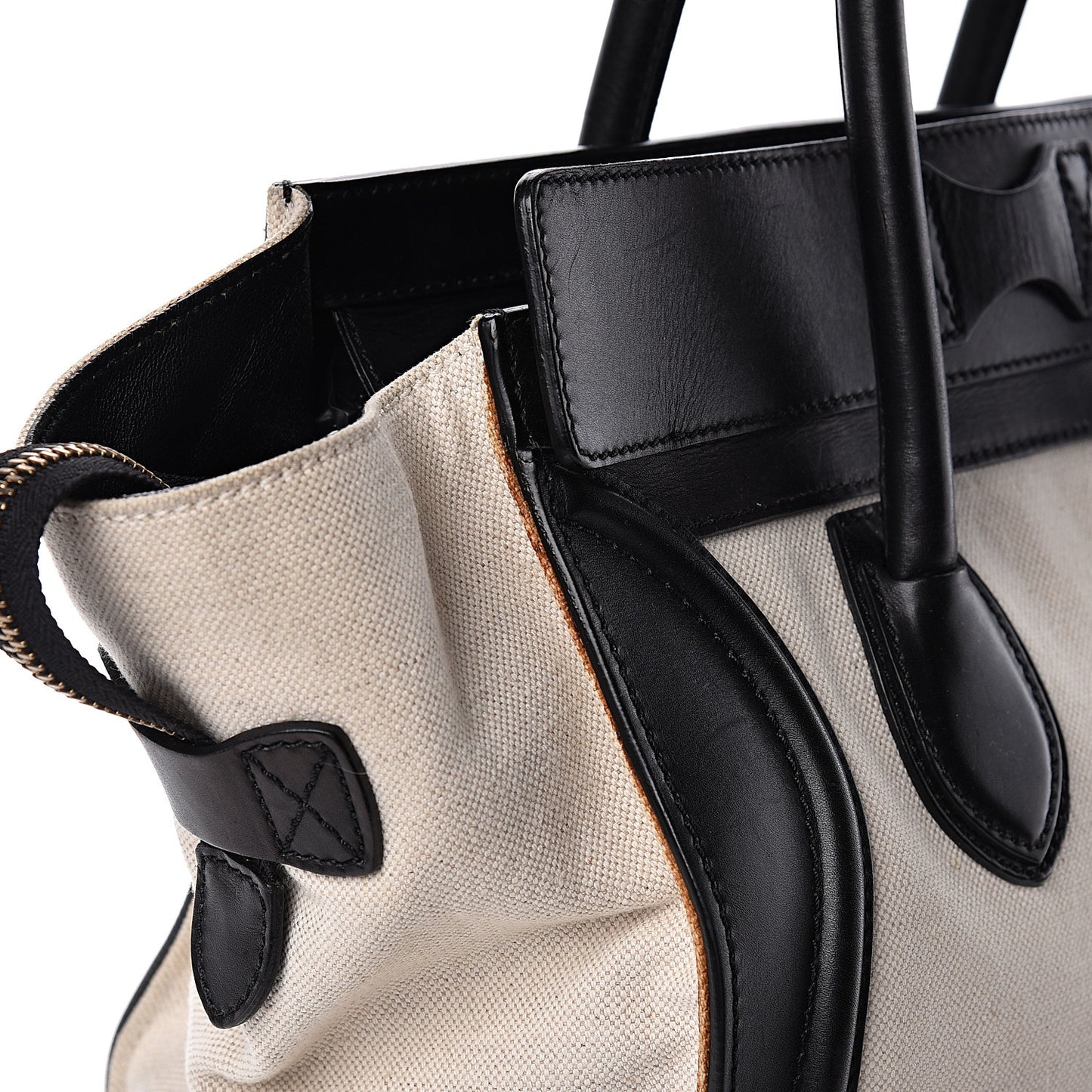 Smooth Calfskin Linen Mini Bi-Color Luggage Natural Black