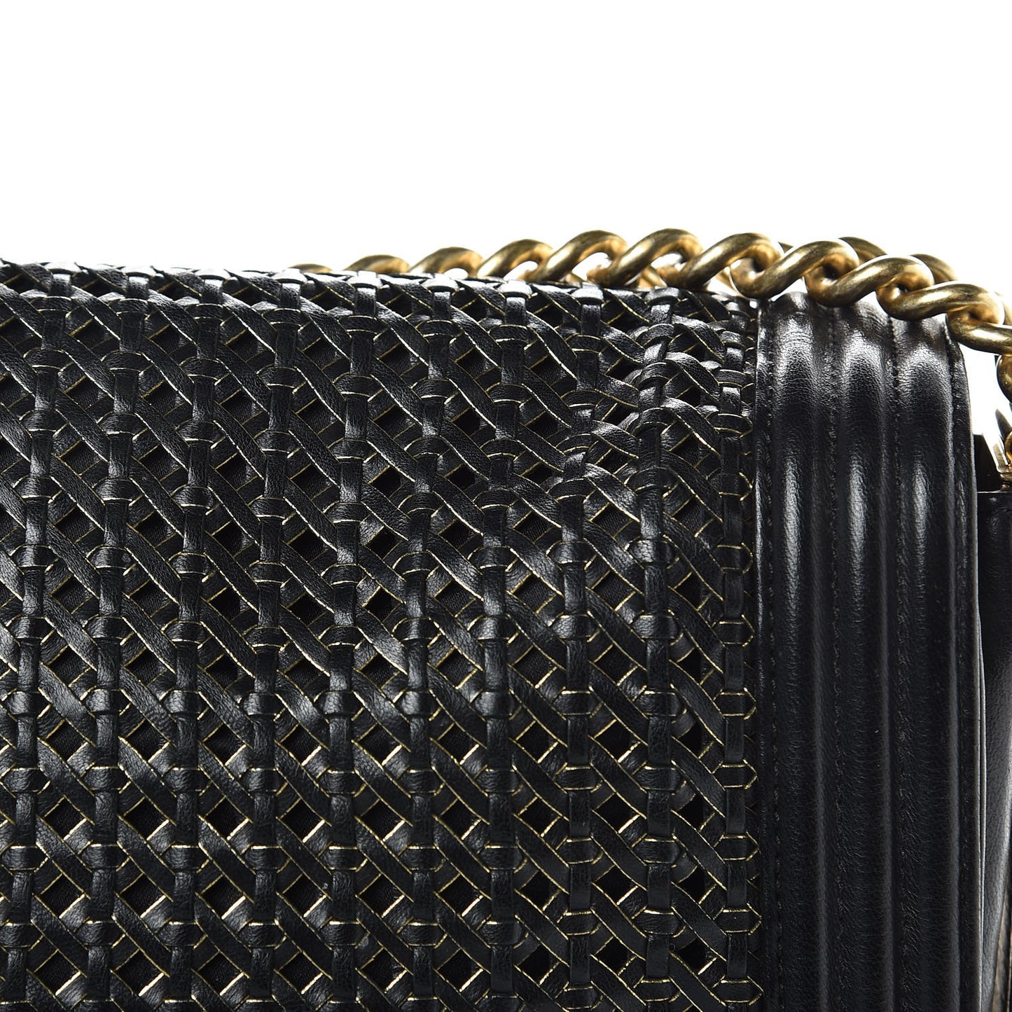 Braided Sheepskin Large Boy Reverso Flap Black