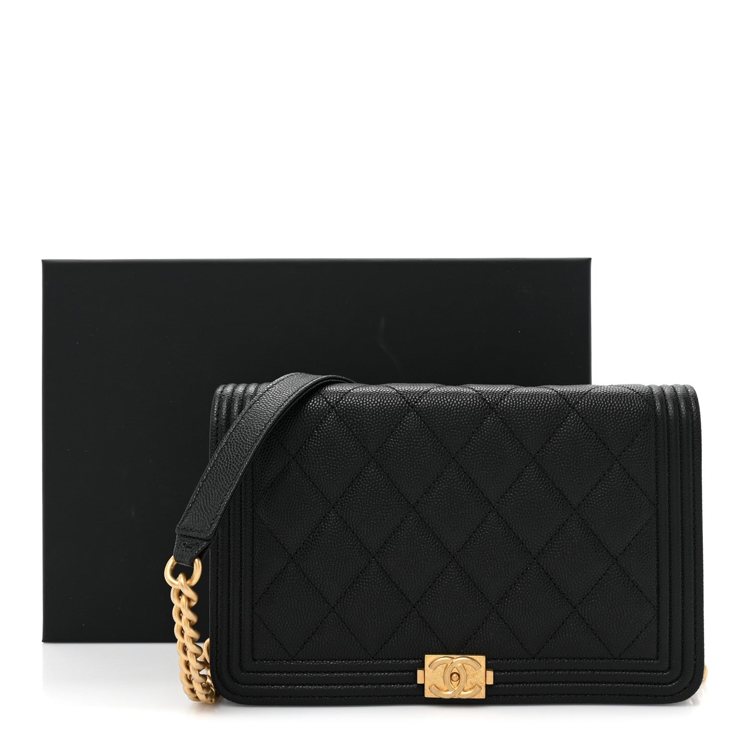 Chanel Caviar Quilted Boy Wallet On Chain WOC Black 12 of 12
