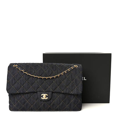Chanel Denim Quilted XXL Travel Flap Bag Dark Blue Orange 12 of 12