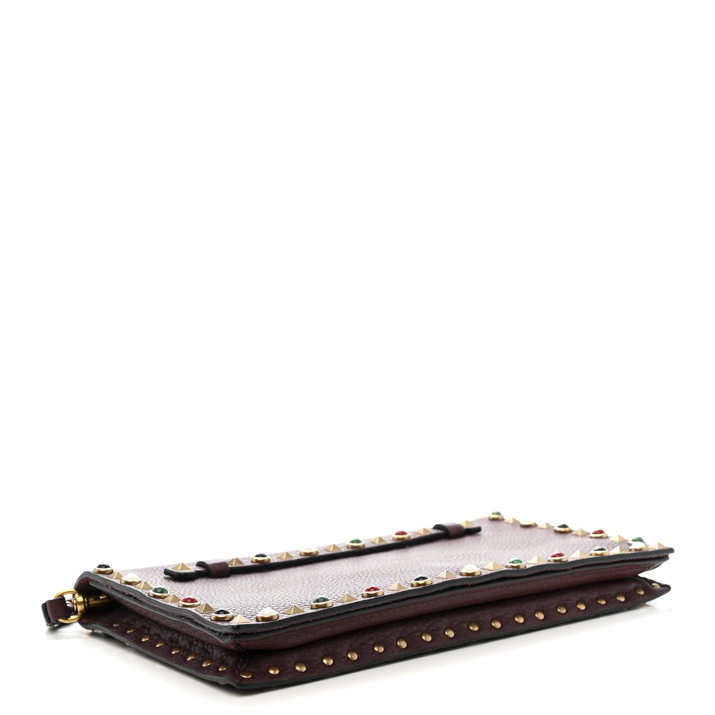 Pebbled Calfskin Rockstud Rolling Wristlet Clutch  Rubin