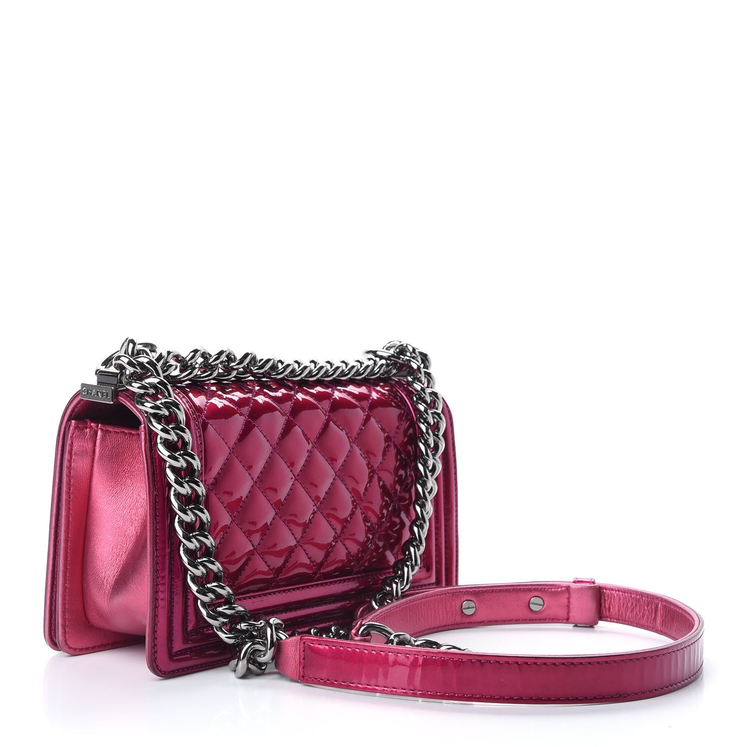 Chanel Metallic Patent Calfskin Quilted Small Boy Flap Pink 3 of 10