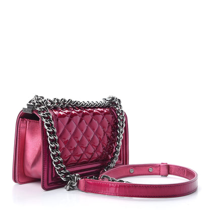 Chanel Metallic Patent Calfskin Quilted Small Boy Flap Pink 3 of 10