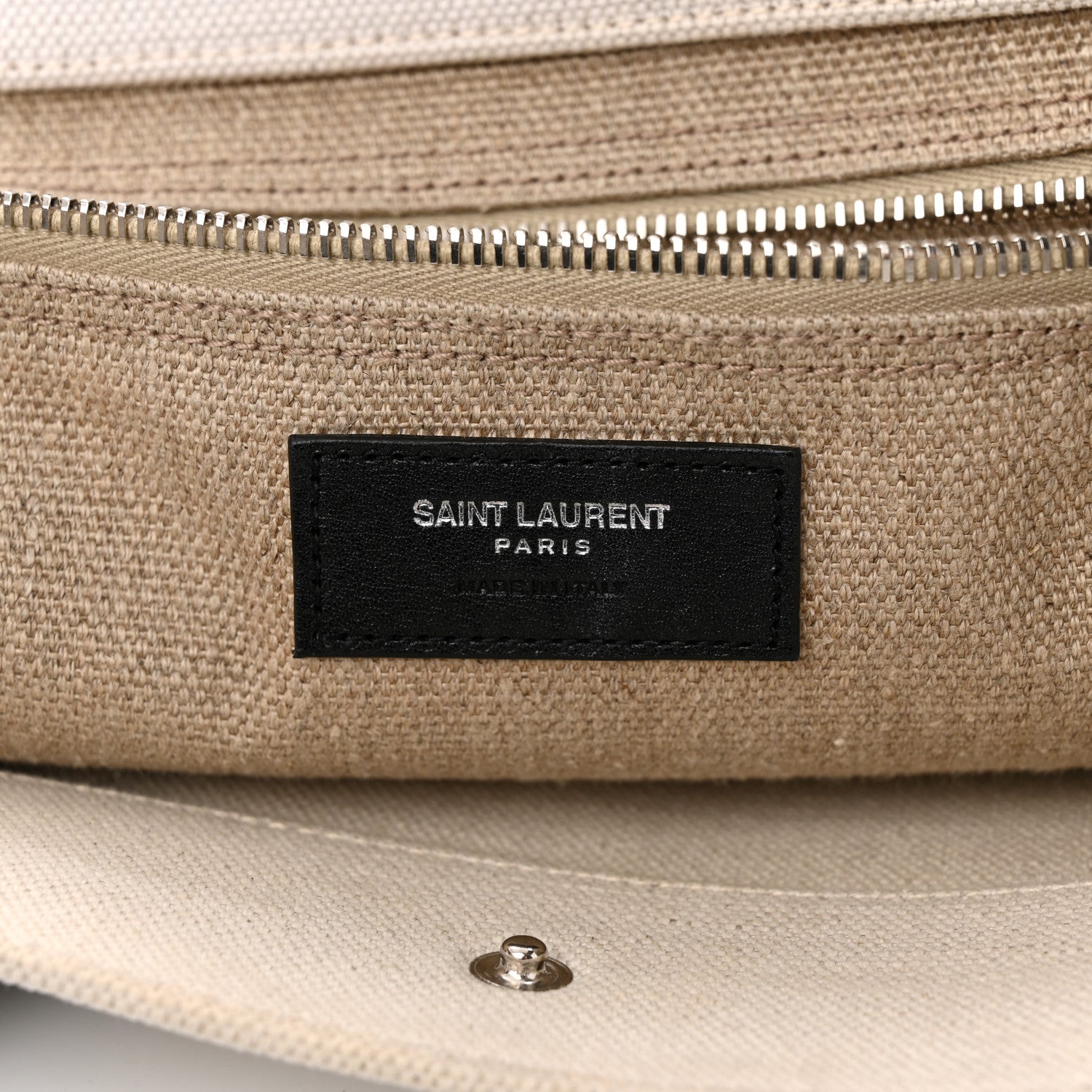 Saint Laurent Linen Calfskin Small Rive Gauche Tote Greggio Natural 6 of 11