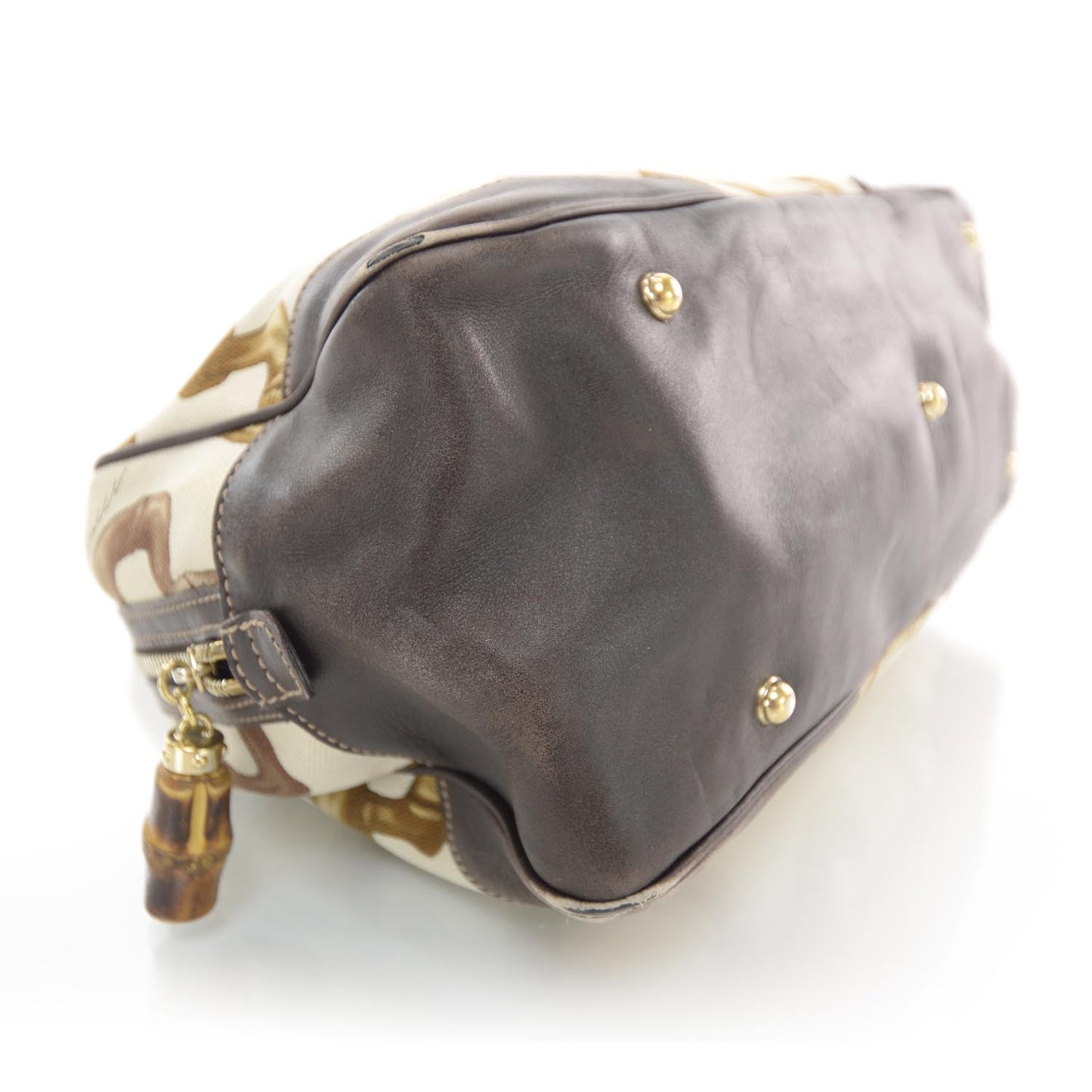 Canvas Bamboo Horsebit Print Bag