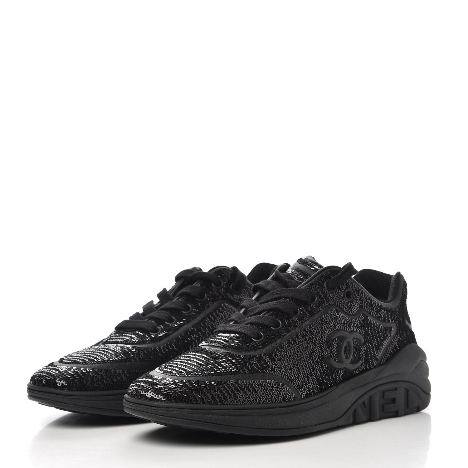 Chanel Sequin CC Sneakers 37.5 Black 3 of 9