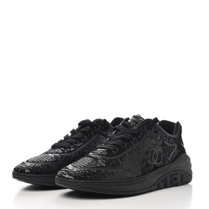 Chanel Sequin CC Sneakers 37.5 Black 3 of 9