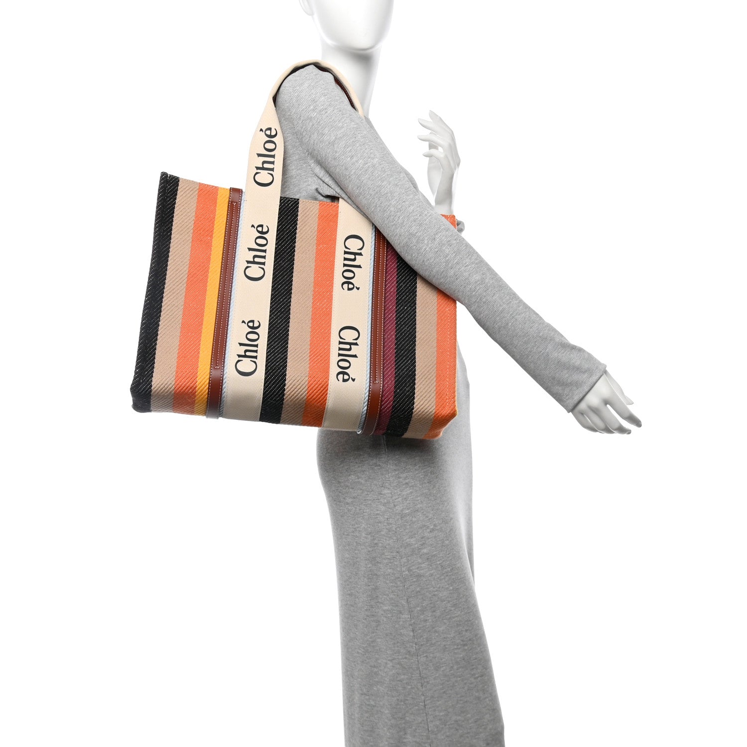 Chloe Cotton Calfskin Large Woody Striped Tote Multicolor 3 of 11