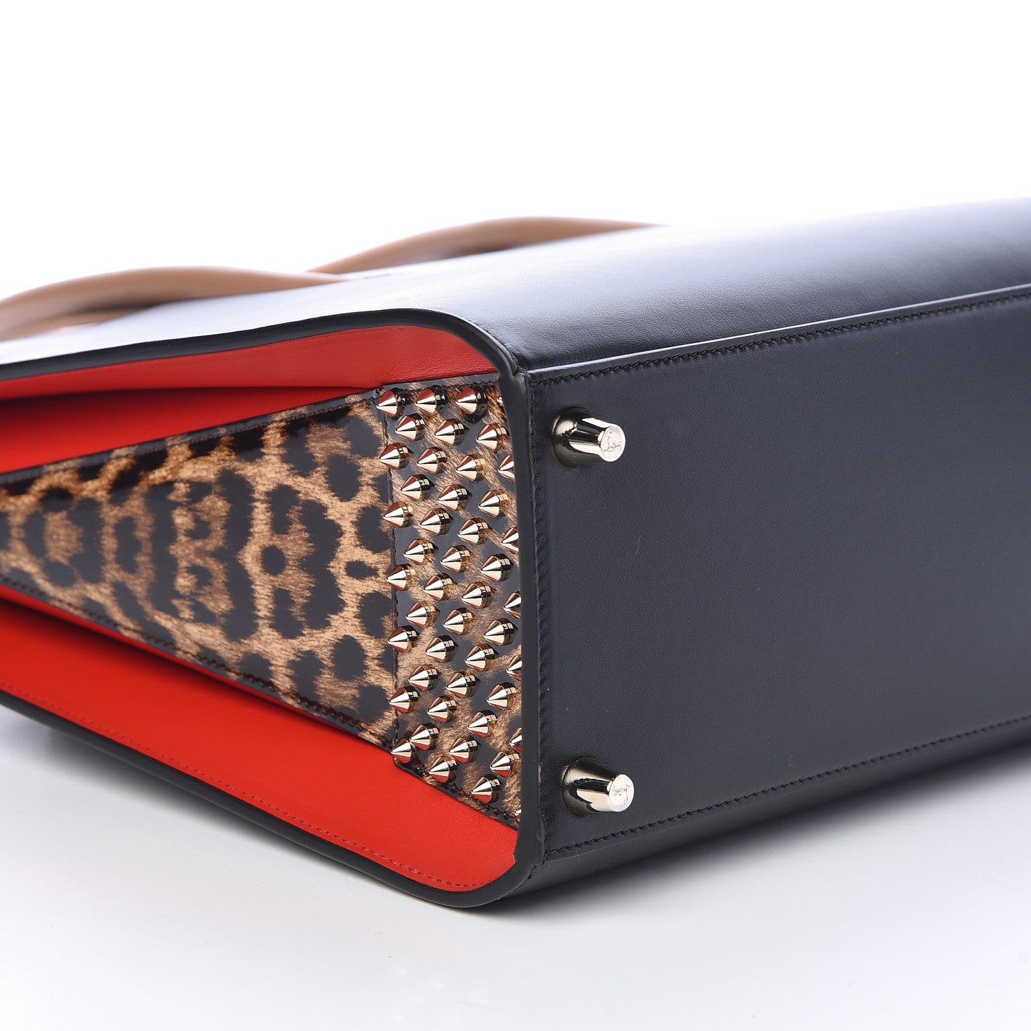 Christian Louboutin Calfskin Patent Leopard Spiked Medium Paloma Black 9 of 10