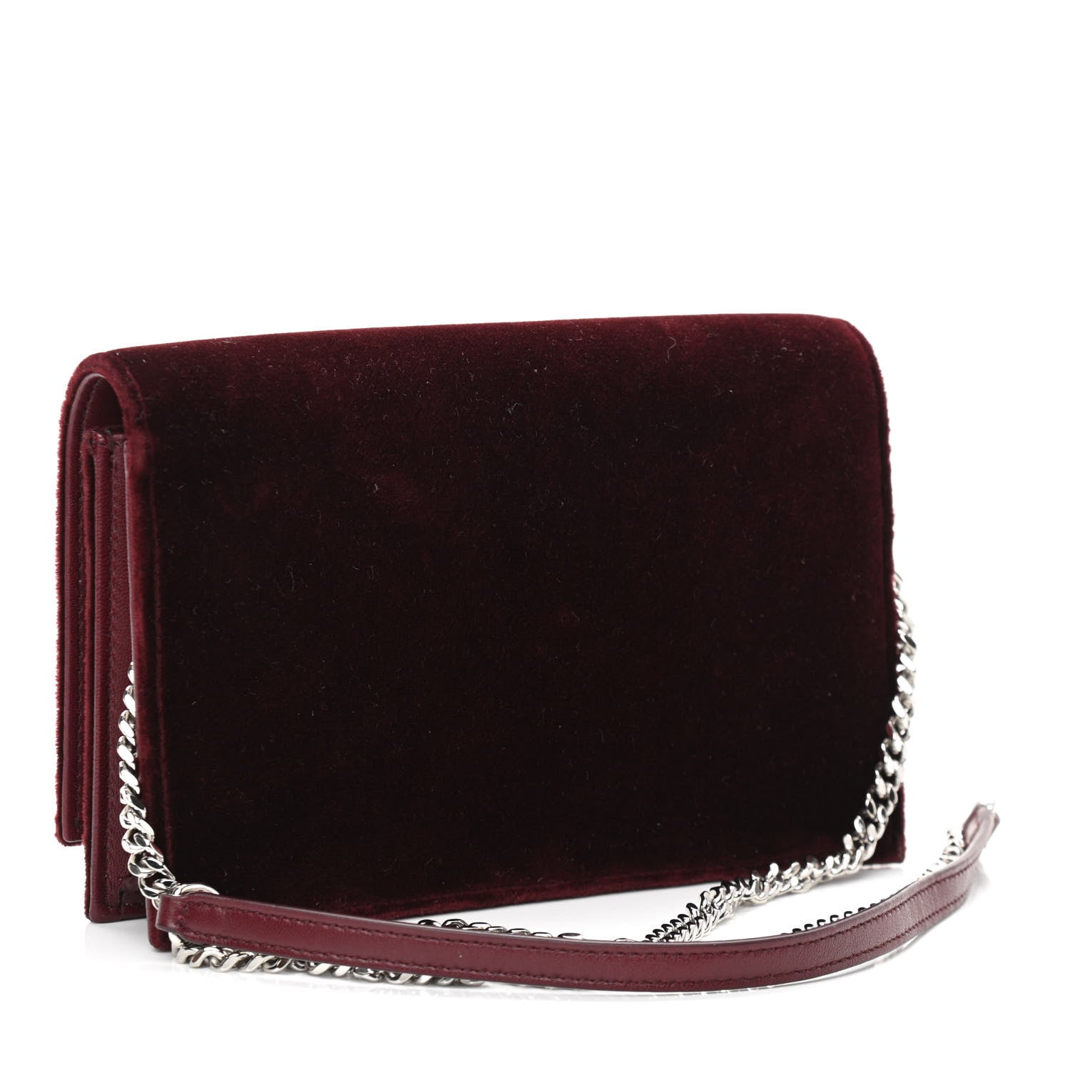 Saint Laurent Velvet Crystal Monogram Kate Tassel Shoulder Bag Burgundy 3 of 10