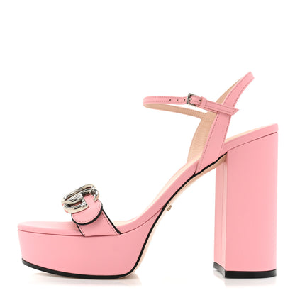 Gucci Calfskin GG Marmont Ankle Wrap 30/115mm Platform Sandals 38.5 Wild Rose 1 of 11