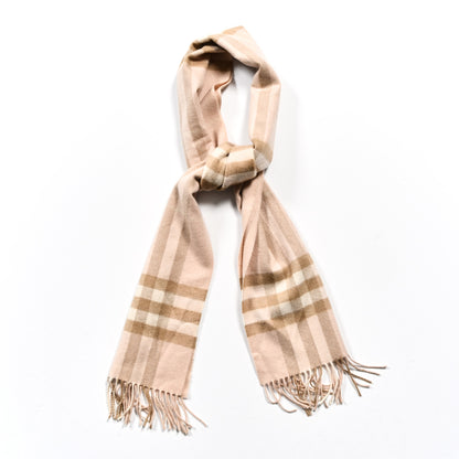 Burberry Cashmere Giant Check Fringe Scarf Limestone 1 of 3