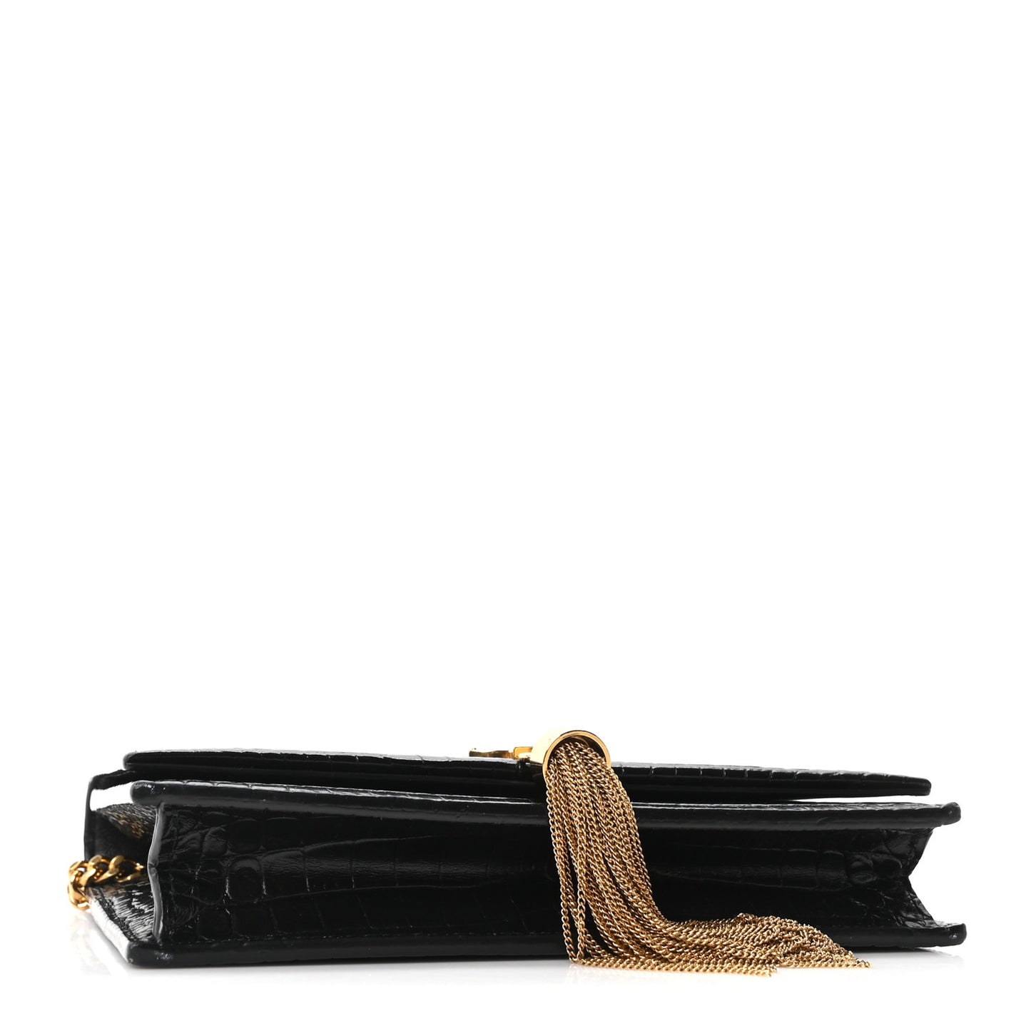 Calfskin Crocodile Embossed Kate Monogram Tassel Chain Wallet Black