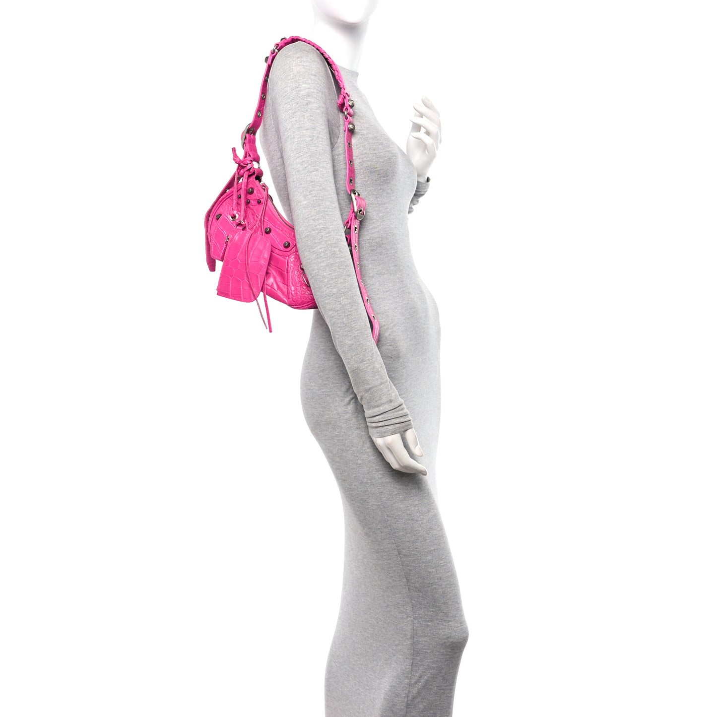 Extra Supple Calfskin Crocodile Embossed XS Le Cagole Shoulder Bag Lipstick Pink