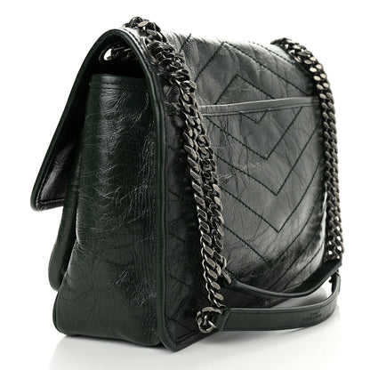 Saint Laurent Crinkled Calfskin Matelasse Monogram Medium Niki Chain Satchel Dark Green 2 of 10