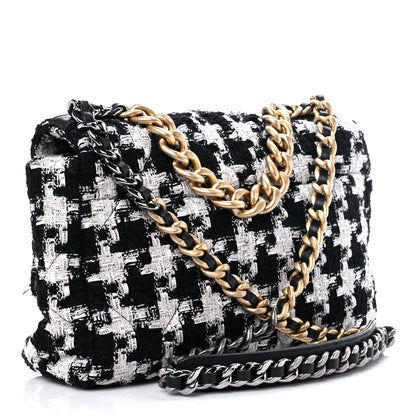 Chanel Tweed Quilted Large Chanel 19 Flap Black Ecru White 2 of 10