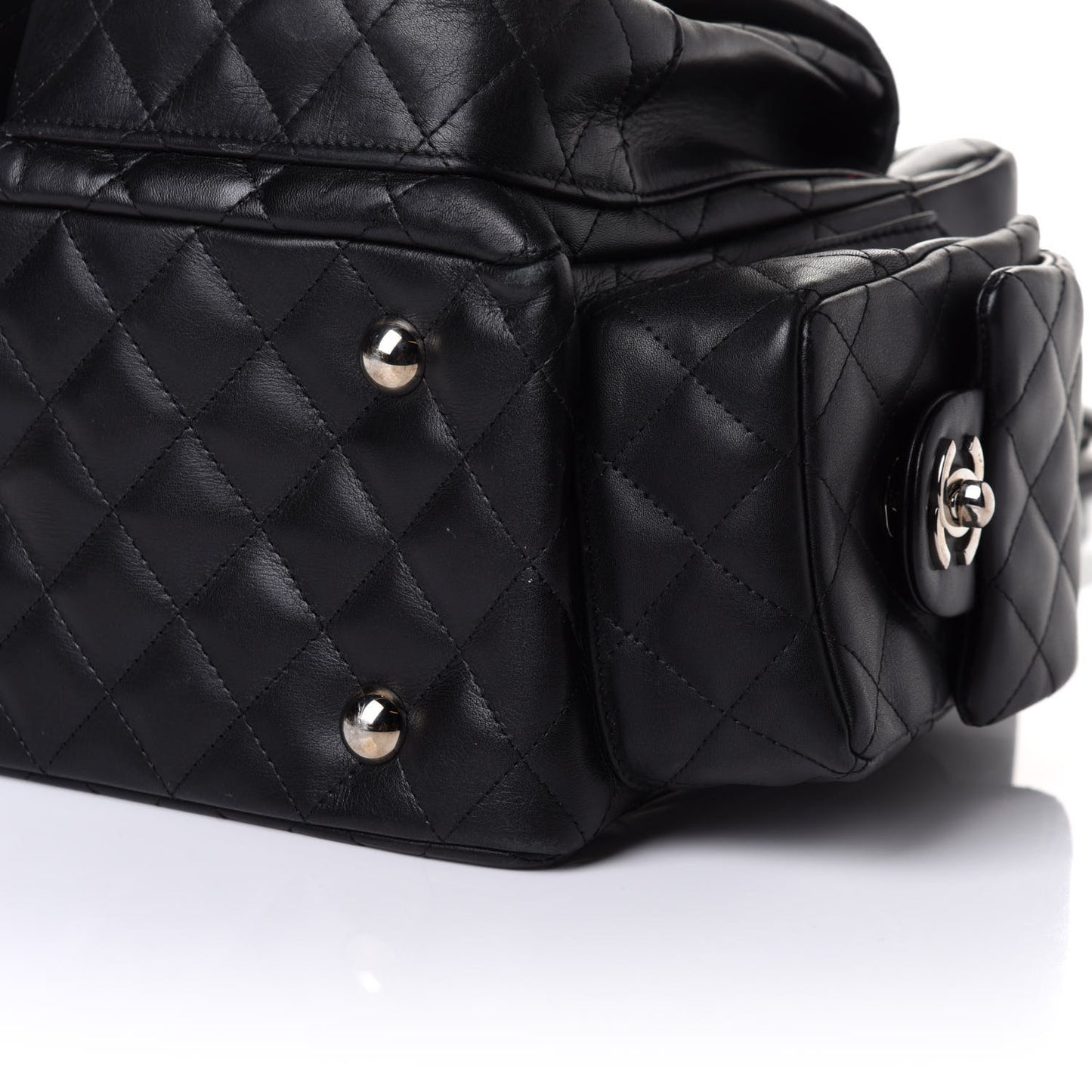 Calfskin Quilted Large Cambon Multipocket Reporter Black