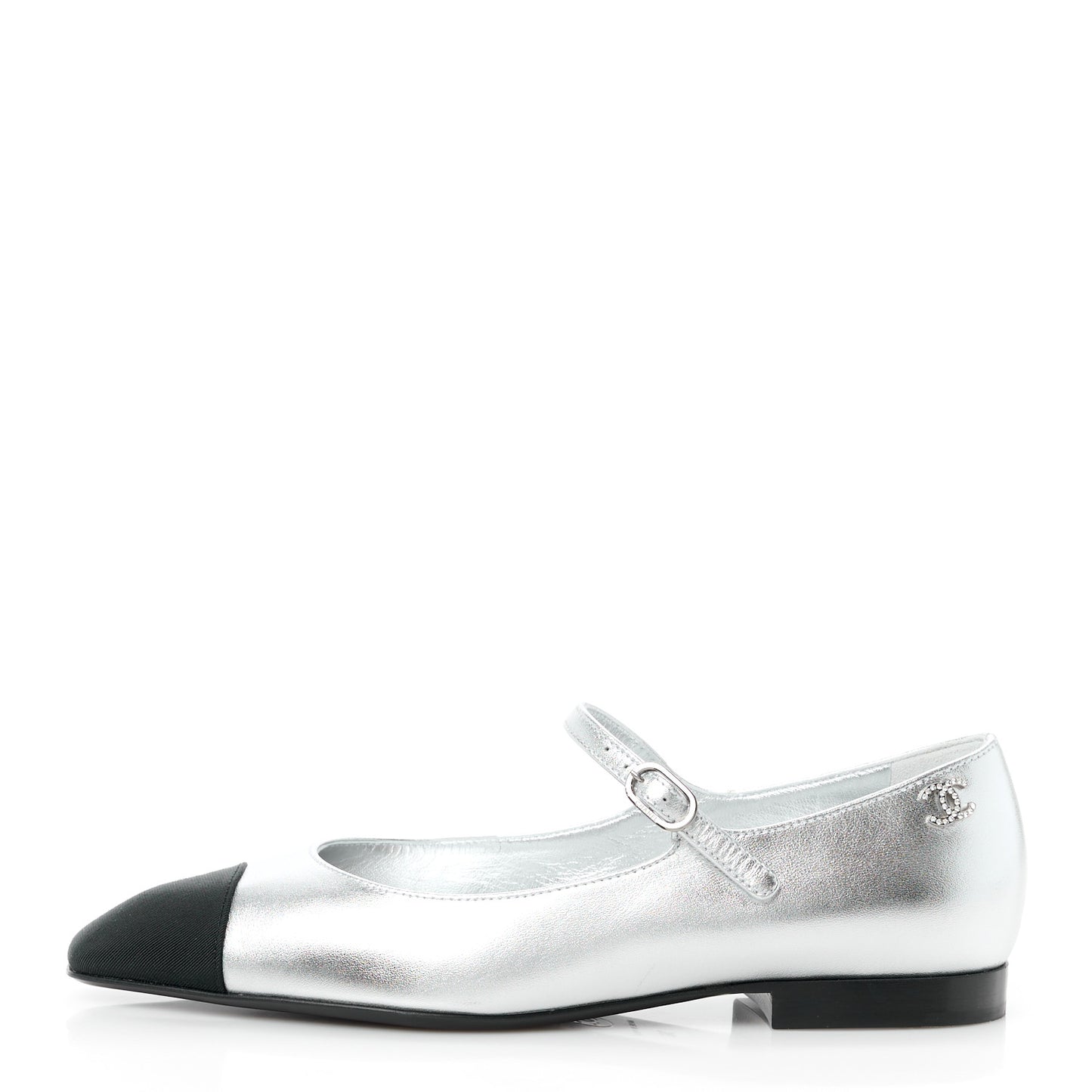 Calfskin Patent Mary Janes Flats 36 Silver Black